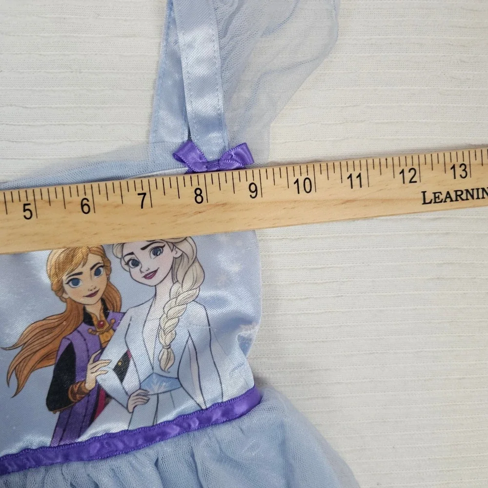 Disney Frozen Anna Elsa Nightgown Toddler Girls 3T Blue Snowflake Tulle Pajamas - Picture 4 of 7